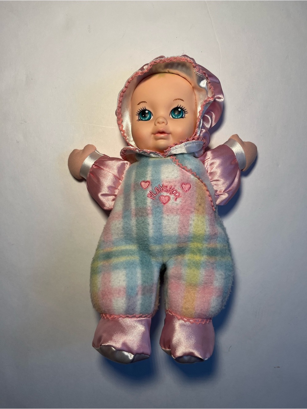 Vintage 1996 Playskool Snuzzles Plush Baby Doll Plaid Satin Trim #5034 Hasbro